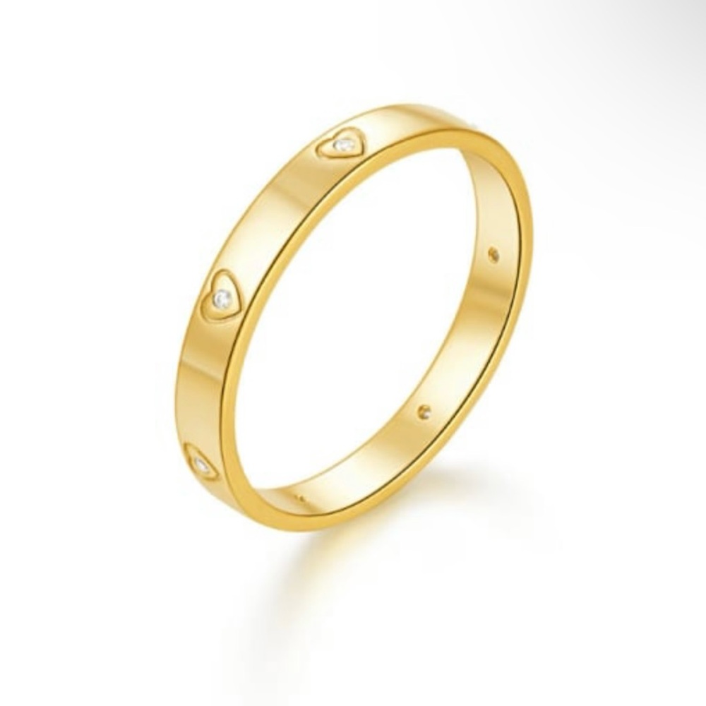 18k gold plating over 925 Sterling Silver Heart Minimalist Band Ring #748